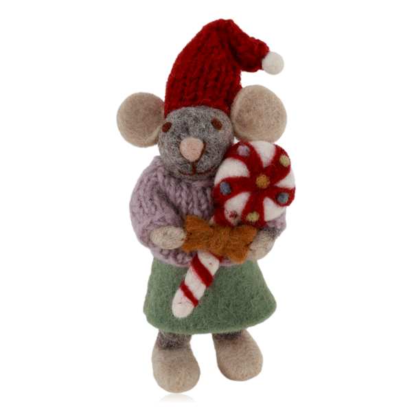 Gry & Sif Felt Girl Mouse With Candy Small