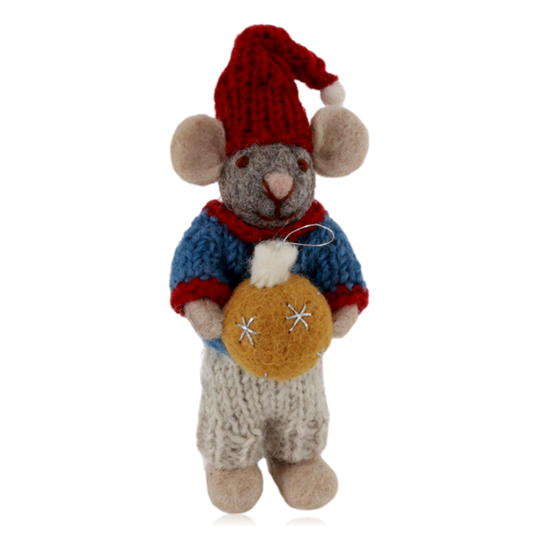 Gry & Sif Felt Boy Mouse Decoration With Bauble
