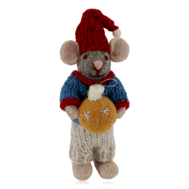 Gry & Sif Felt Boy Mouse Decoration With Bauble