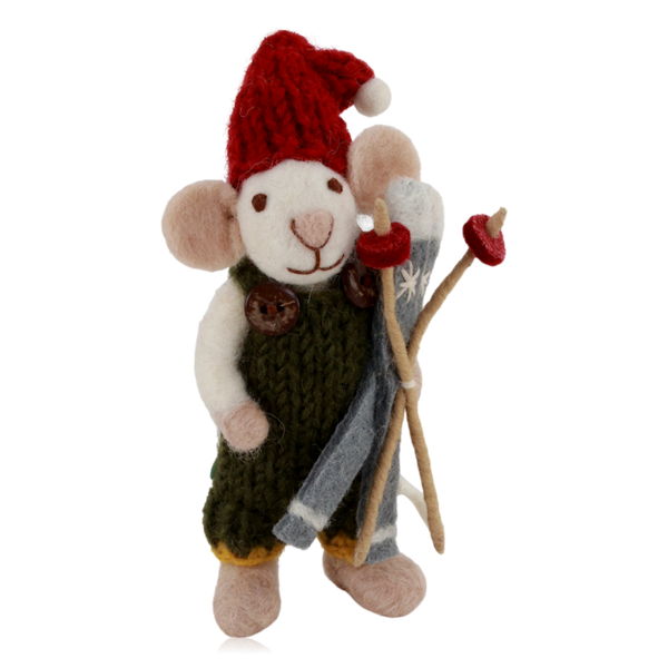 Gry & Sif Felt Boy Mouse With Skis