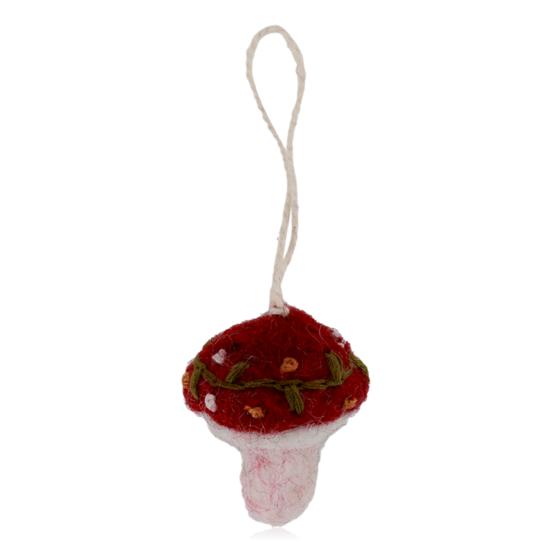Gry & Sif Hanging Felt Mushroom With Embroidery Small