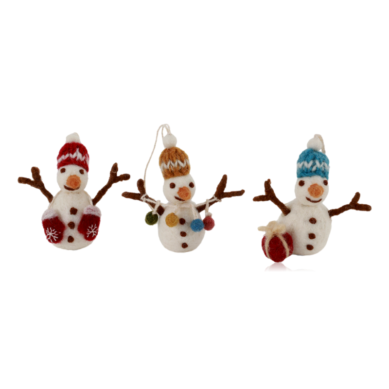 Gry & Sif Set of 3 Felt Snowman Decorations