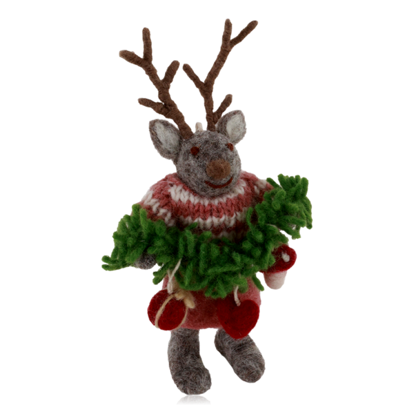 Gry & Sif Felt Girl Deer With Garland