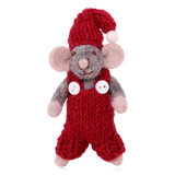 Gry & Sif Grey Hanging Felt Mouse Decoration Red Dungarees