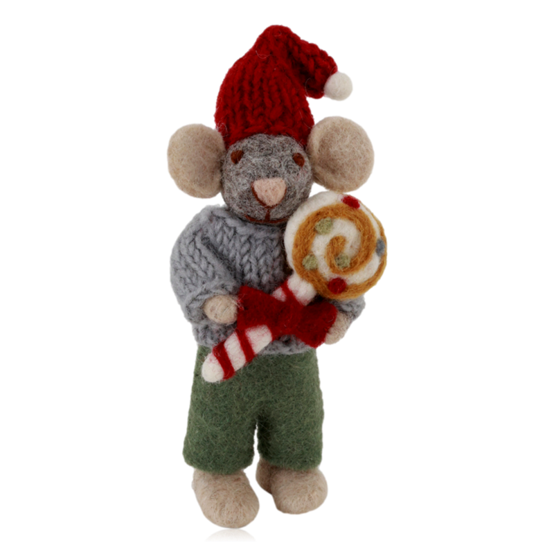 Gry & Sif Felt Mouse Boy Decoration With Candy