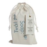 drawstring bag for stack of three lemongrass, poppy & lavender soaps by Iris Hantverk Sweden cut-out image