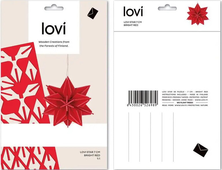 Lovi Hanging Birch Star 5cm Red