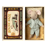 Maileg Little Brother Mouse In Matchbox Blue Spotty Pyjamas