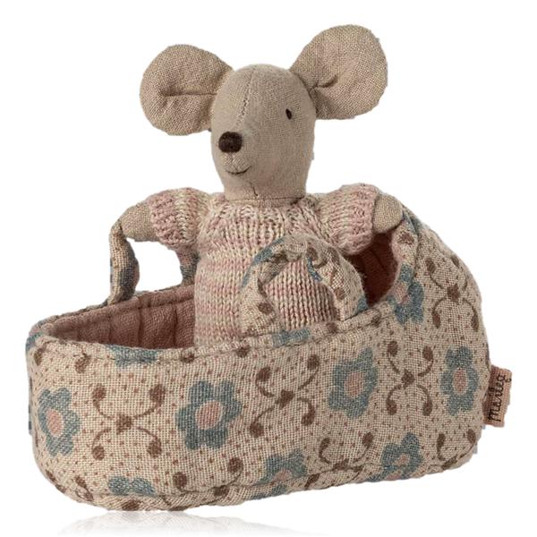 Maileg Baby Mouse in Carrycot Rose