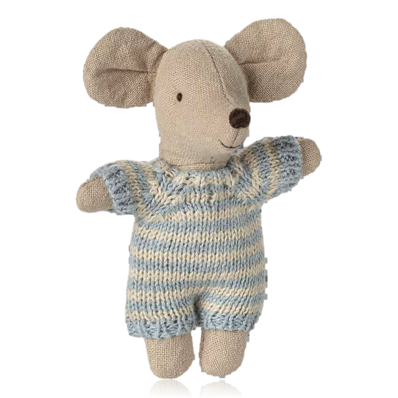 Maileg Baby Mouse in Carrycot Blue