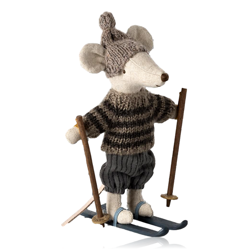 Maileg Big Brother Winter Mouse Grey With Ski Set