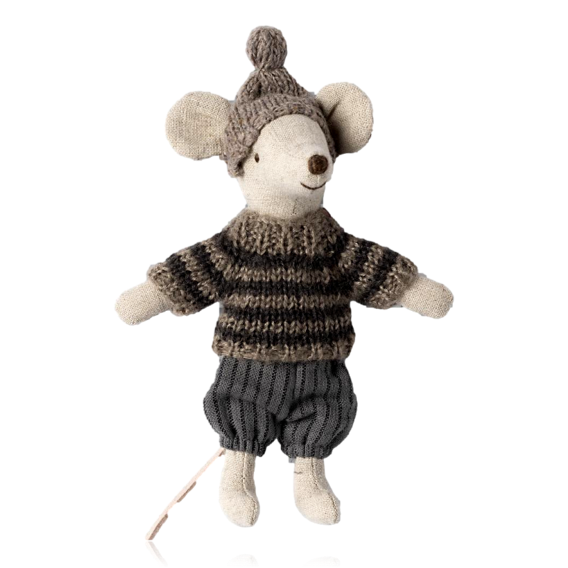 Maileg Big Brother Winter Mouse Grey With Ski Set