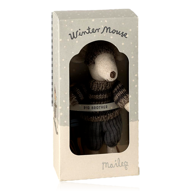 Maileg Big Brother Winter Mouse Grey With Ski Set