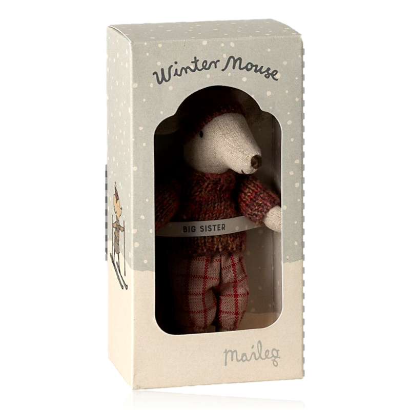 Maileg Big Sister Winter Mouse Rose With Ski Set