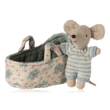 Maileg Baby Mouse in Carrycot Blue