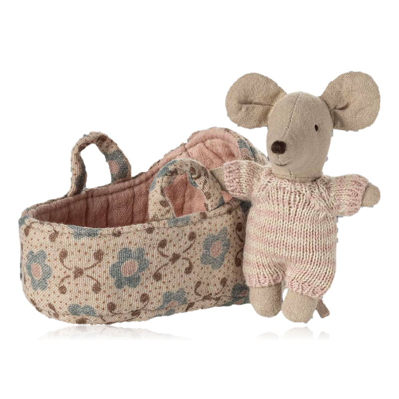 Maileg Baby Mouse in Carrycot Rose