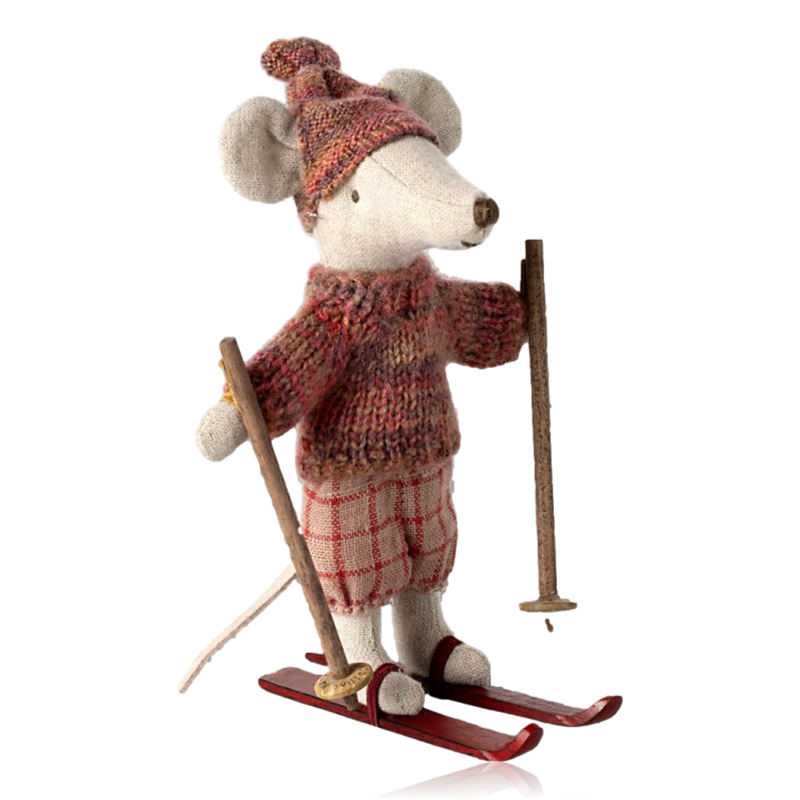 Maileg Big Sister Winter Mouse Rose With Ski Set