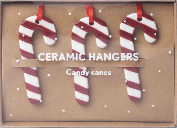 Pluto Ceramic Hanging Decoration Polka Candy Cane 3 Piece