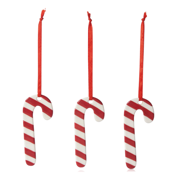 Pluto Ceramic Hanging Decoration Polka Candy Cane 3 Piece