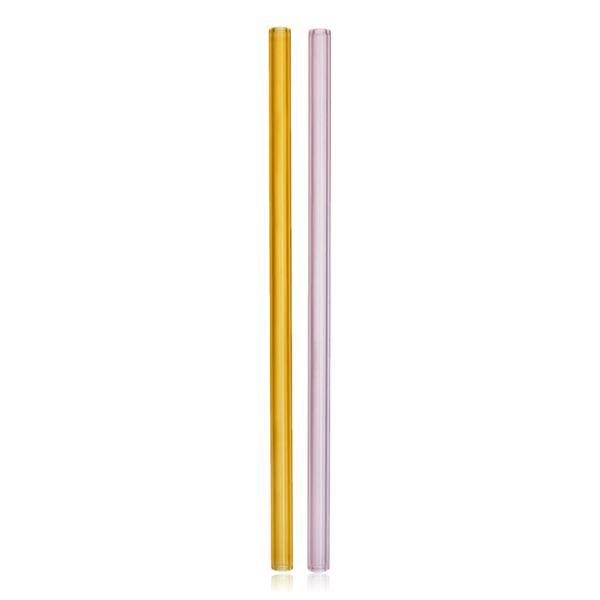 Kosta Boda Sipsavor Glass Straws 2 Pack Yellow & Pink