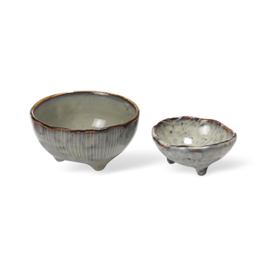 Broste Nordic Sea Stoneware Set of 2 Small Bowls With Feet