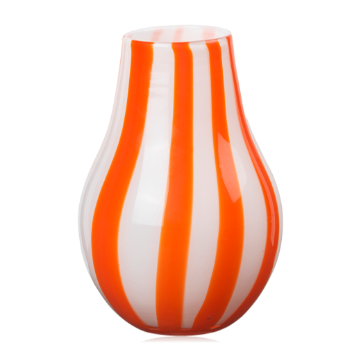 Broste Ada Cross Striped Vase Pumpkin Orange Mouthblown Glass