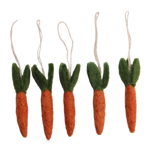 Gry & Sif Set of 5 Mini Felt Carrot Hanging Decorations