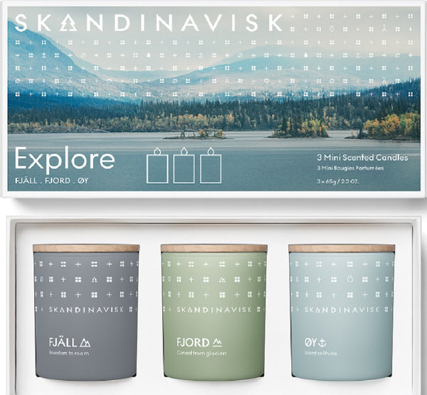 Skandinavisk Explore Mini Candle Giftset (Fjäll, Fjord, Øy)