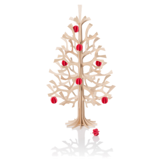 Lovi Spruce Tree 30cm Natural Wood With Red Mini Baubles