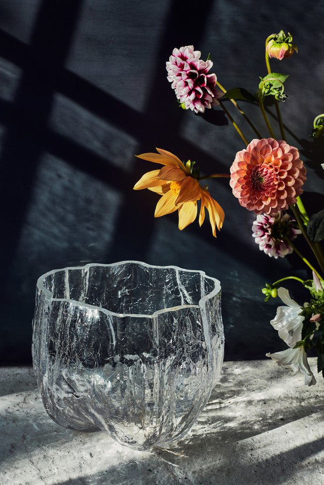 Kosta Boda Circular Glass Crackle Vase Small Clear
