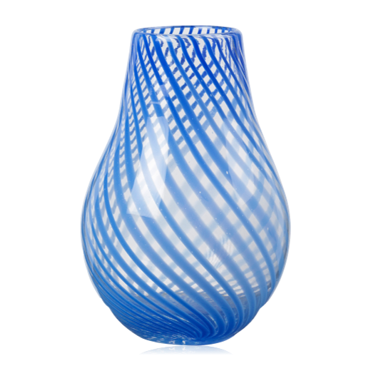 Broste Ada Cross Striped Vase Mouthblown Glass Blue