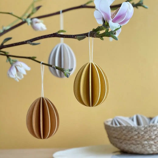 Lovi Set of 6 Easter Egg Wooden Decorations 4.5cm Golden Mix