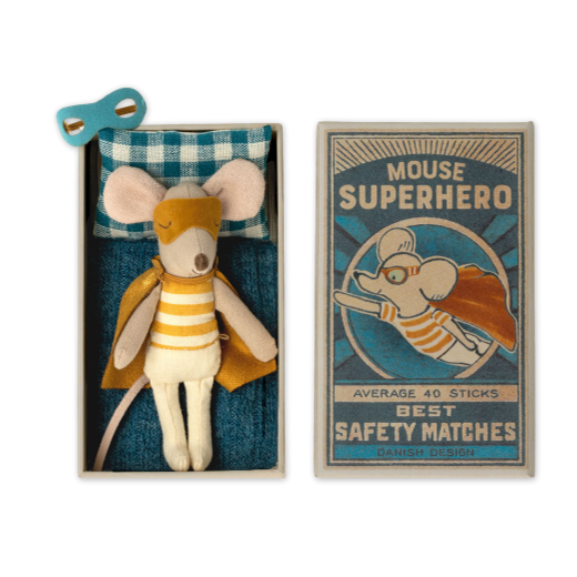 Maileg Little Brother Super Hero Mouse In Matchbox