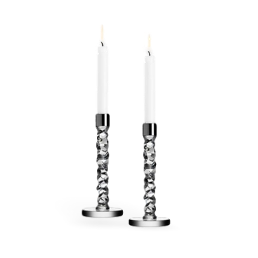 Orrefors Carat Cantlesticks Pair With Brushed Steel