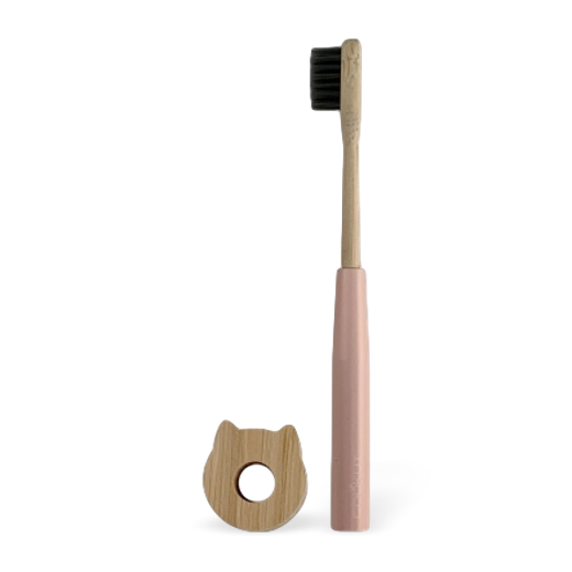 Cookut Children's Toothbrush With Bamboo Holder Pink
