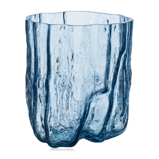 Kosta Boda Circular Glass Crackle Vase Large Blue