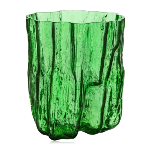 Kosta Boda Circular Glass Crackle Vase Large Dark Green